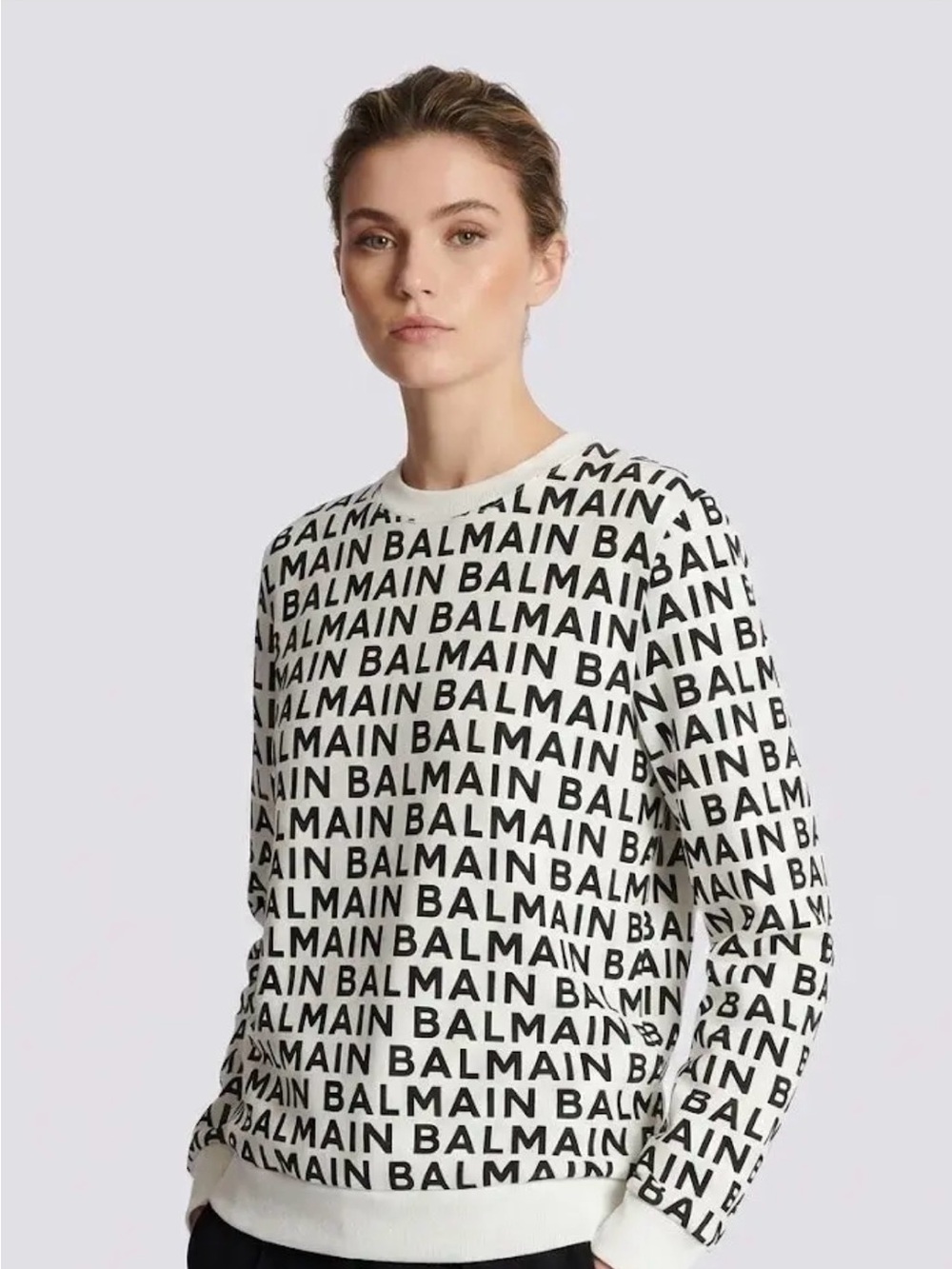 Balmain White Sweatshirt with Black All-Over Logo - Picture 2 of 3